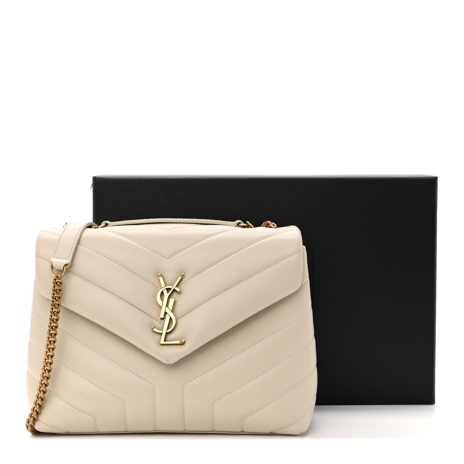 Saint Laurent Calfskin Y Quilted Monogram Small Loulou Chain Satchel Crema Soft 18 of 18
