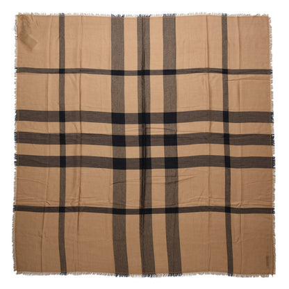 Burberry Modal Wool Overdyed Chambray Check Square Scarf Camel 1 of 5