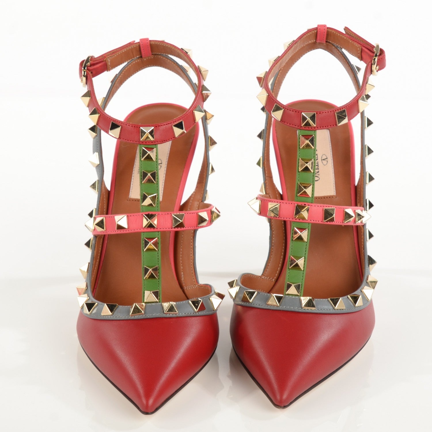 Valentino Garavani Nappa Rockstud Ankle Strap 100mm Pumps Rosso Valentino Grey Clover Deep Rose 2 of 7