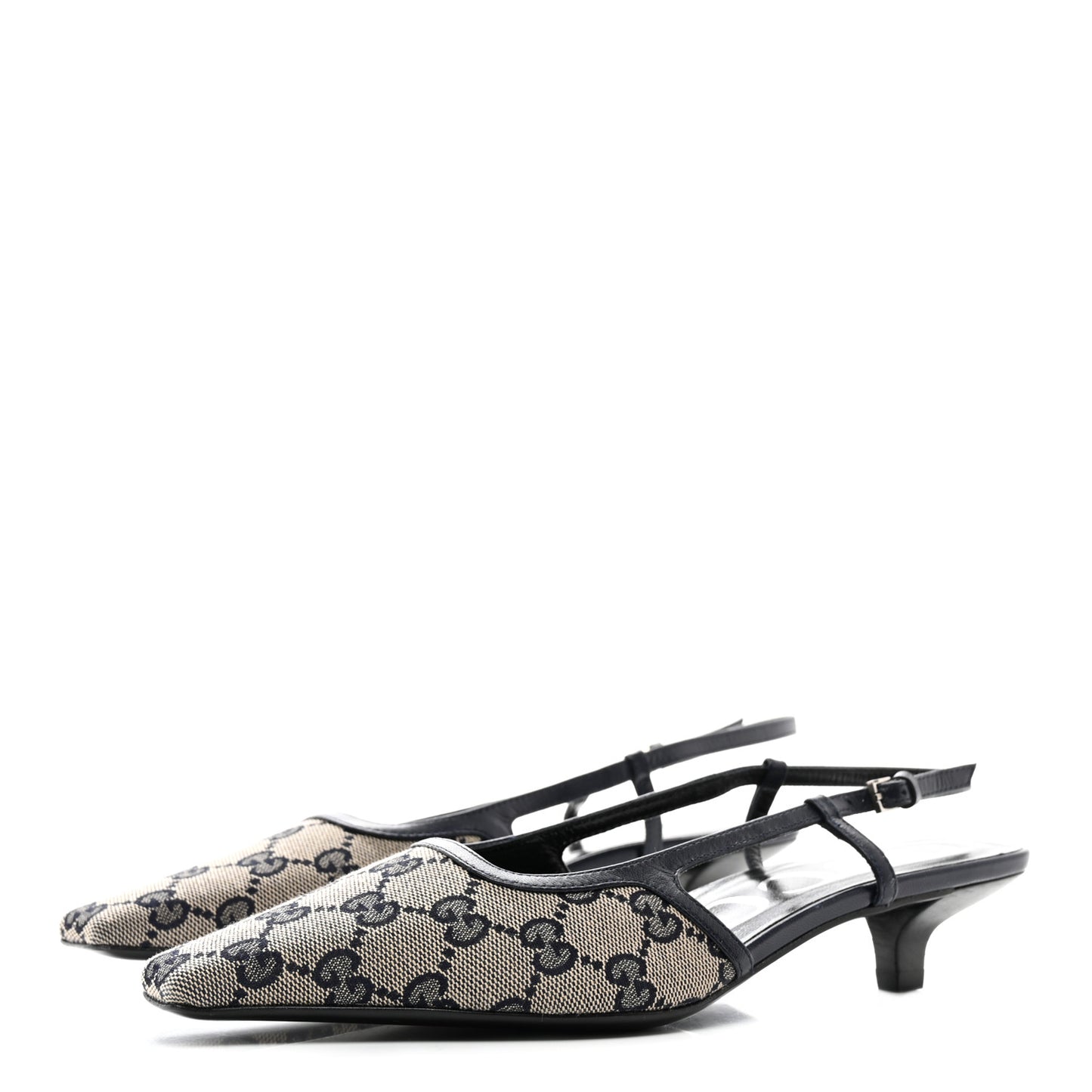 GG Monogram Malaga Kid Square G 35mm Slingback Pumps 35.5 Beige Blue