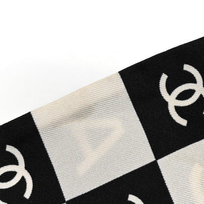 Chanel Silk Logo Cambon Slim Bandeau Scarf Black Ecru 5 of 5