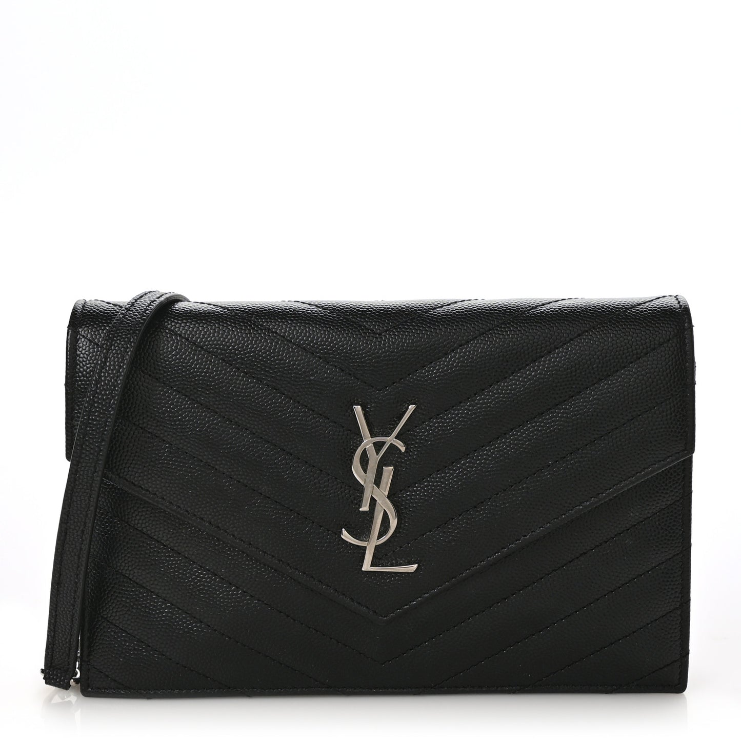Grain De Poudre Matelasse Chevron Monogram Envelope Chain Wallet Black