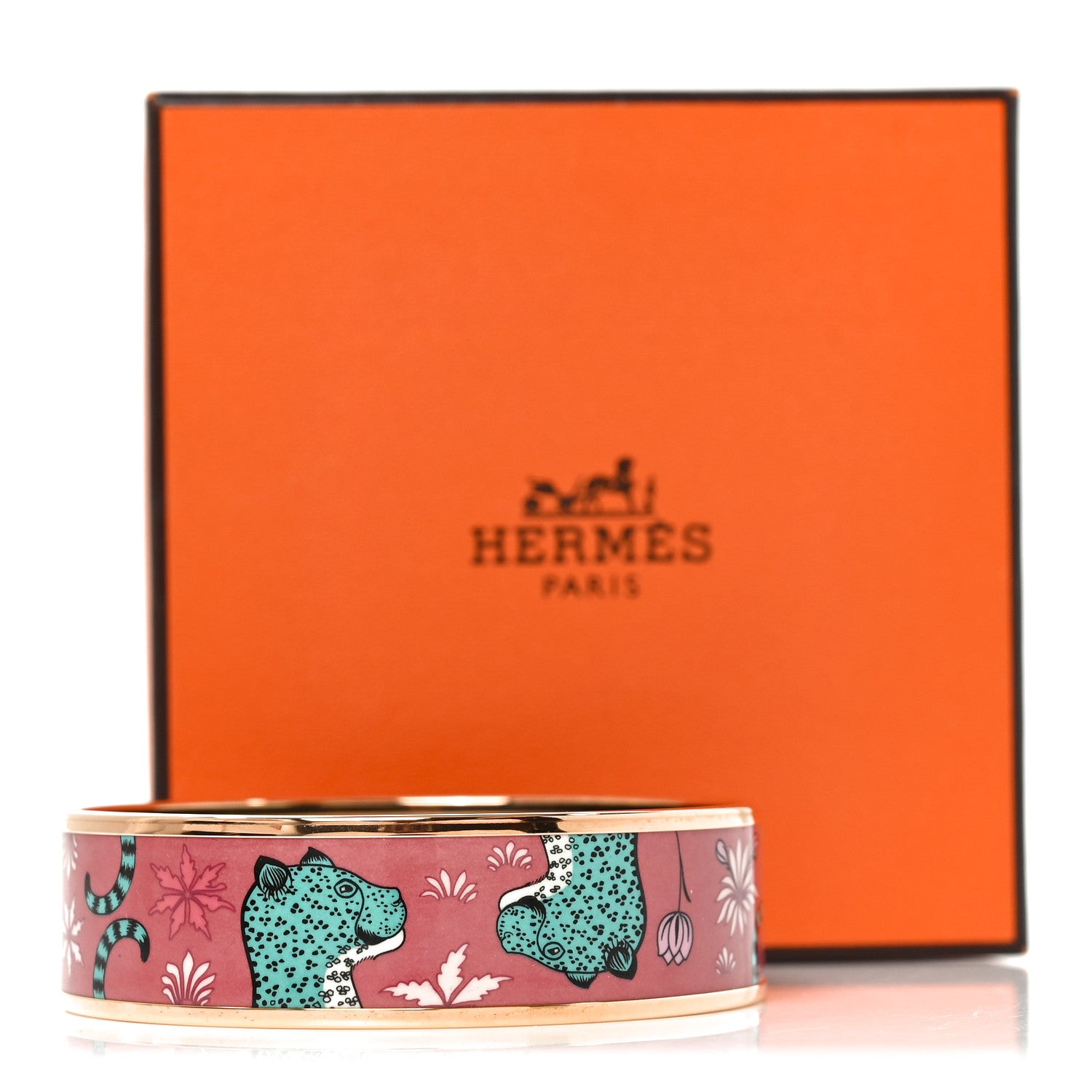 Hermes Enamel Printed Wide Les Léopards Bracelet 65 Rose Couture 6 of 6