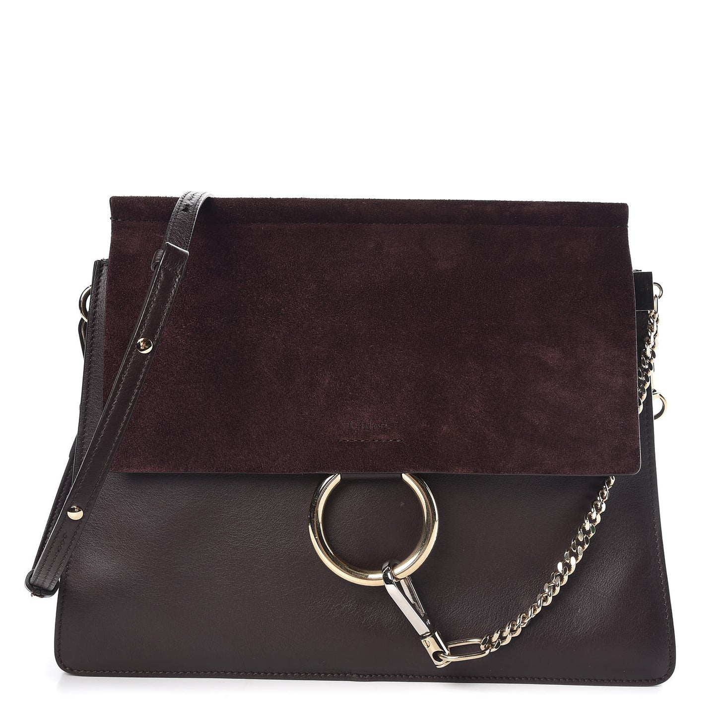 Calfskin Suede Medium Faye Shoulder Bag Carbon Brown