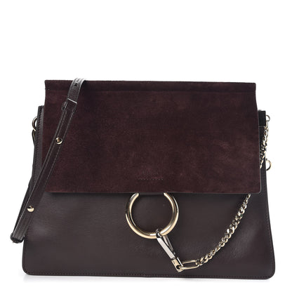 Chloe Calfskin Suede Medium Faye Shoulder Bag Carbon Brown 1 of 9