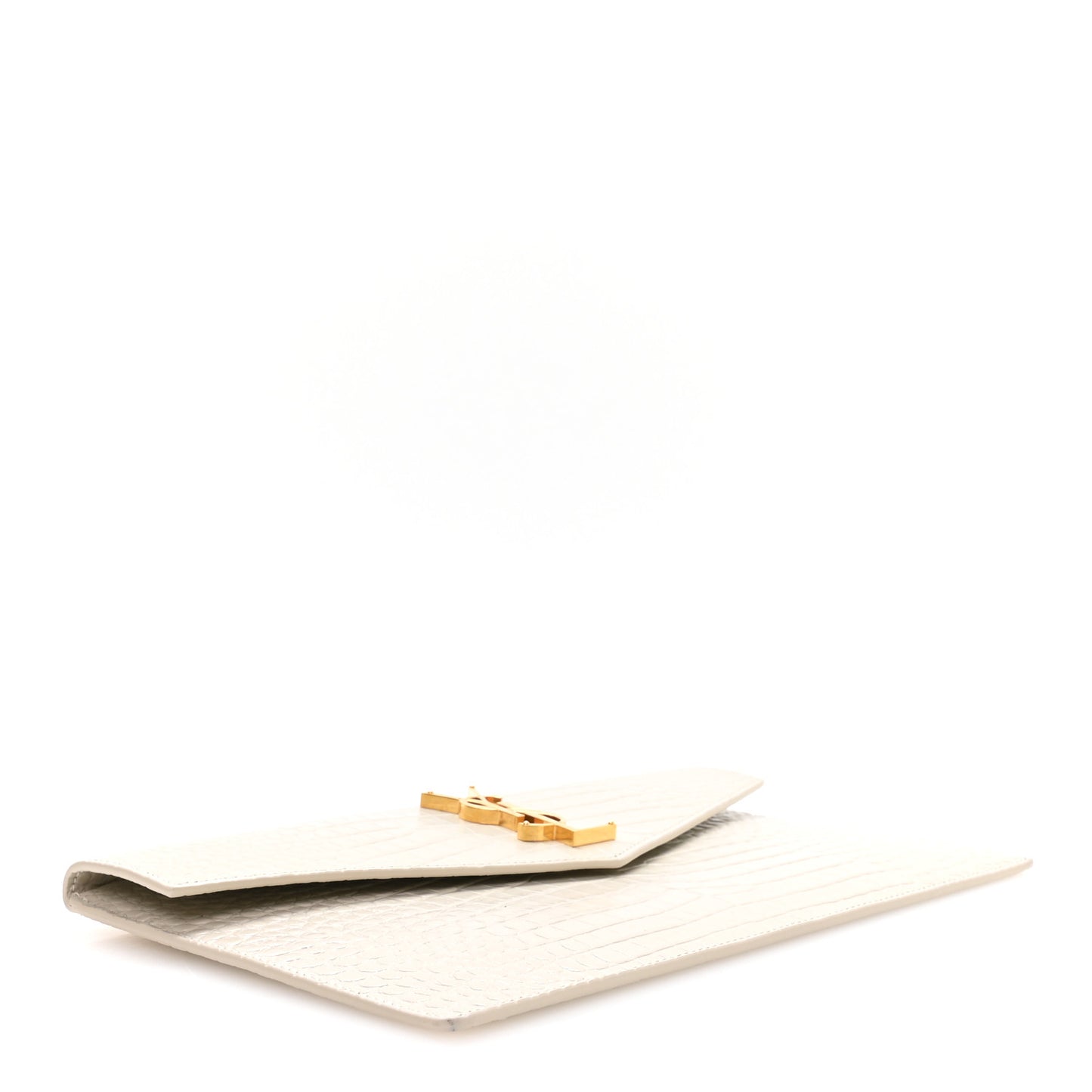Calfskin Crocodile Embossed Uptown Monogram Pouch Crema Soft