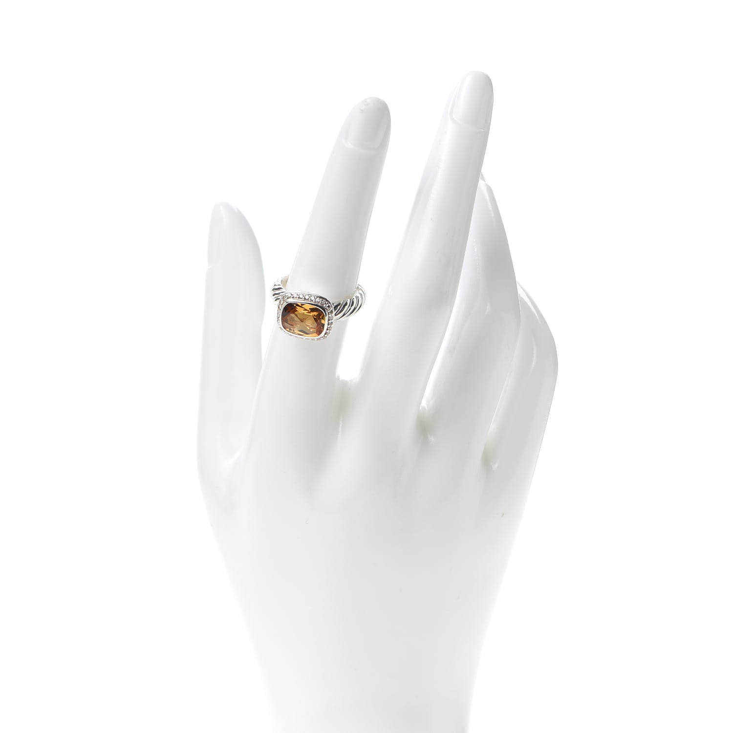 David Yurman Sterling Silver Diamond Citrine 10mm Noblesse Ring 53 6.5 2 of 4