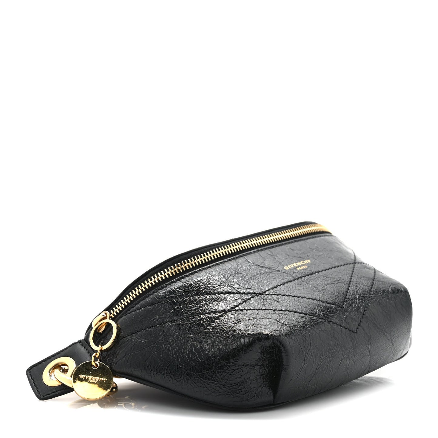 Crackle Calfskin ID Belt Bag Black