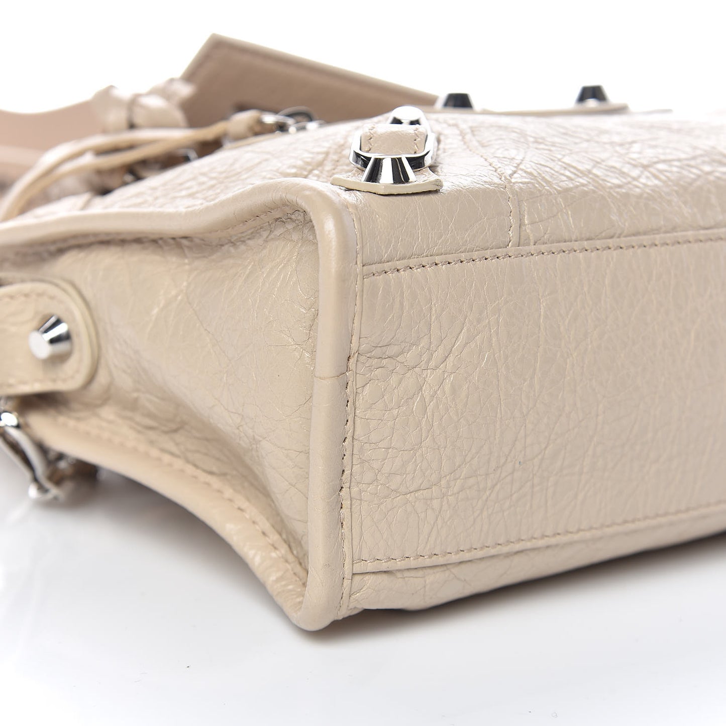 Agneau Classic Silver Hardware Mini City Logo Strap Beige Tapioca