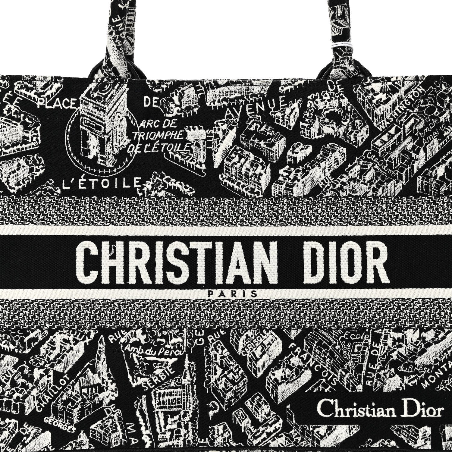 Christian Dior Canvas Embroidered Medium Plan De Paris Book Tote Black White 7 of 10