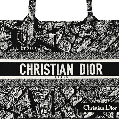 Christian Dior Canvas Embroidered Medium Plan De Paris Book Tote Black White 7 of 10