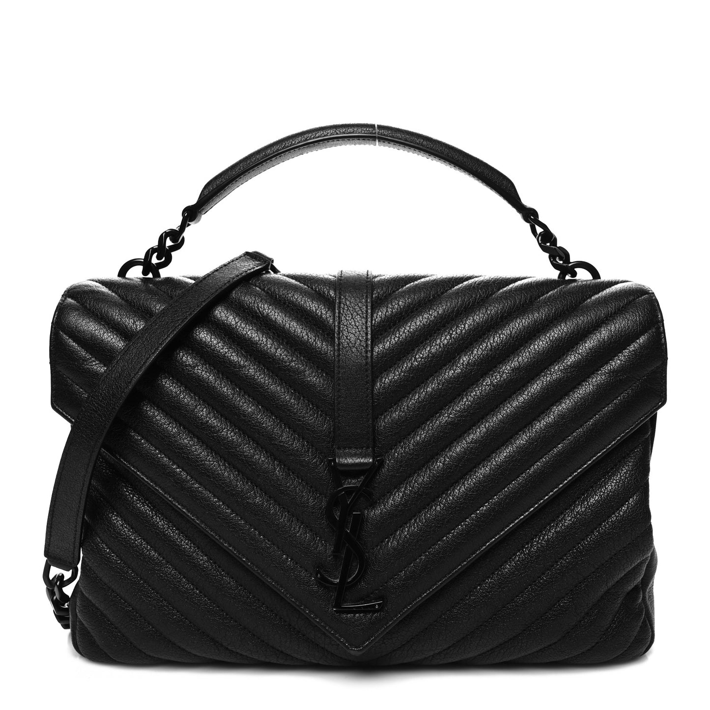 Sheepskin Matelasse Chevron Monogram Monochrome Large College Satchel Black