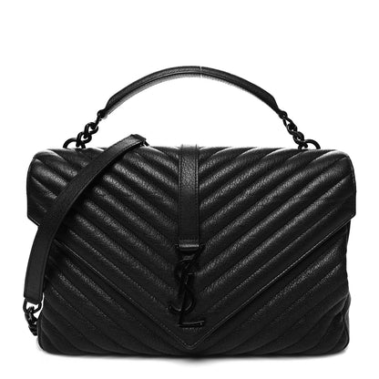 Saint Laurent Sheepskin Matelasse Chevron Monogram Monochrome Large College Satchel Black 1 of 10