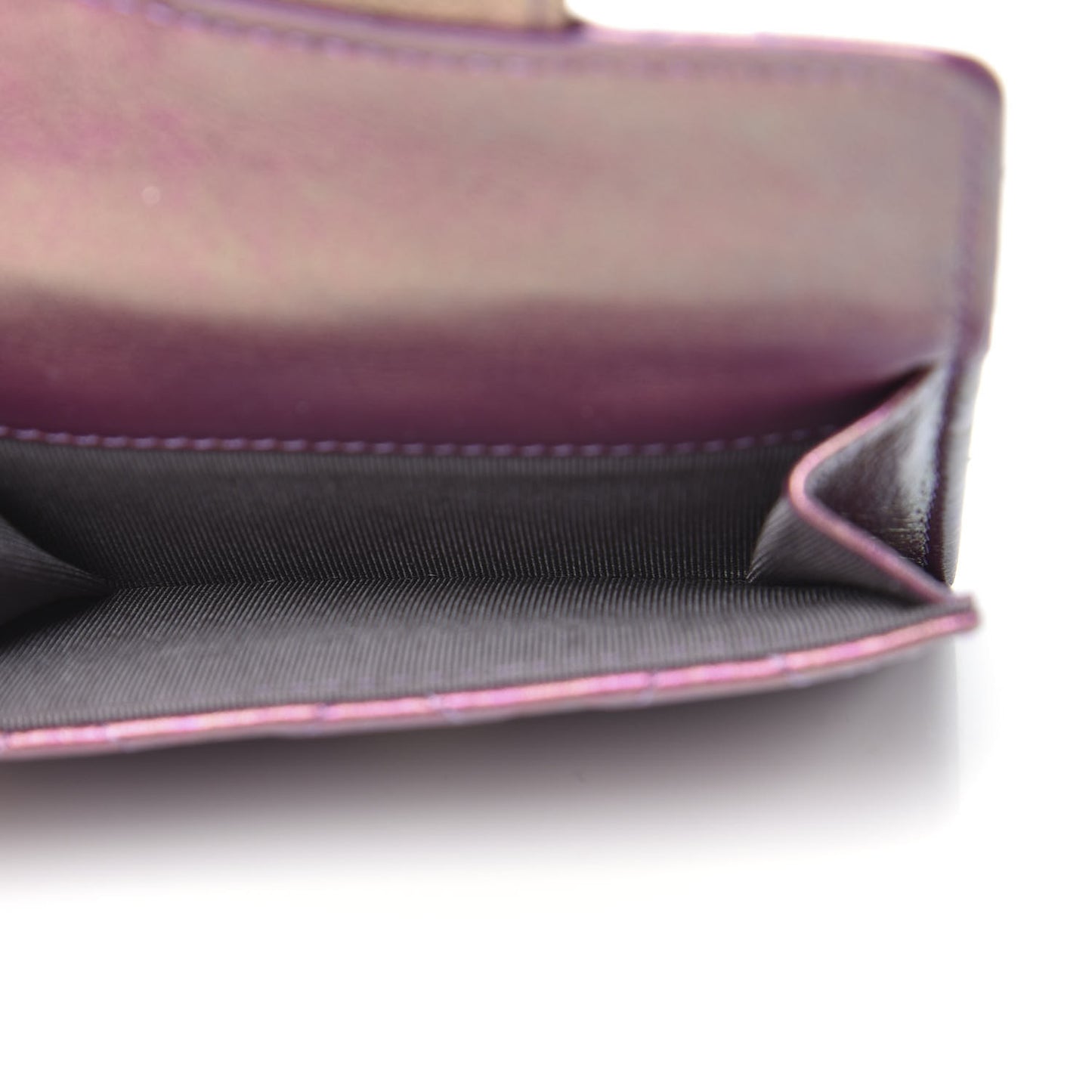 Iridescent Lambskin Small Quilted Flap Wallet Purple