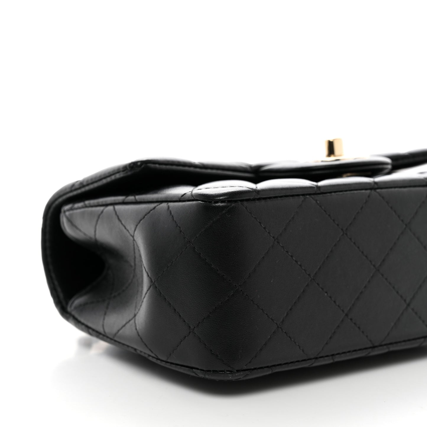 Lambskin Quilted Mini Top Handle Rectangular Flap Black