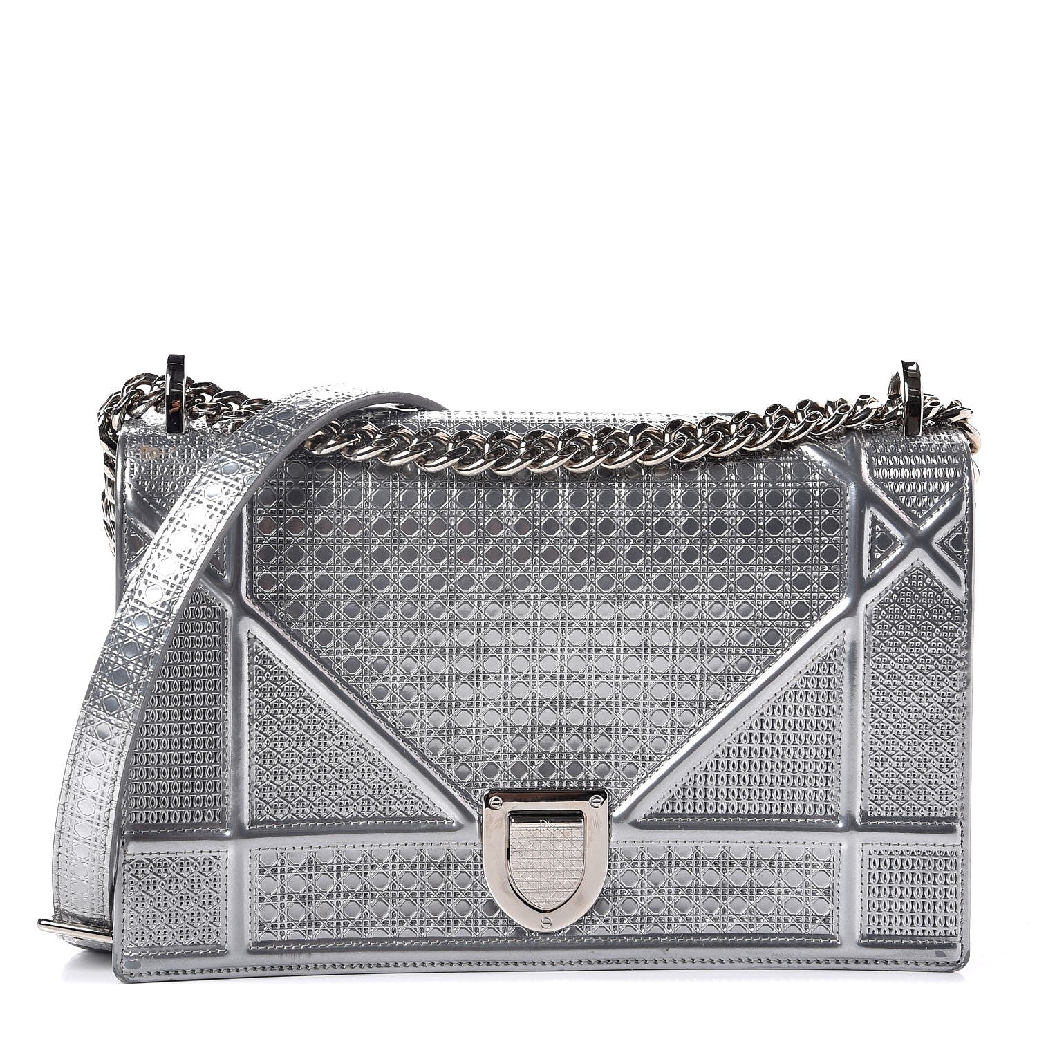 Christian Dior Metallic Patent Micro-Cannage Medium Diorama Flap Bag Silver 1 of 15