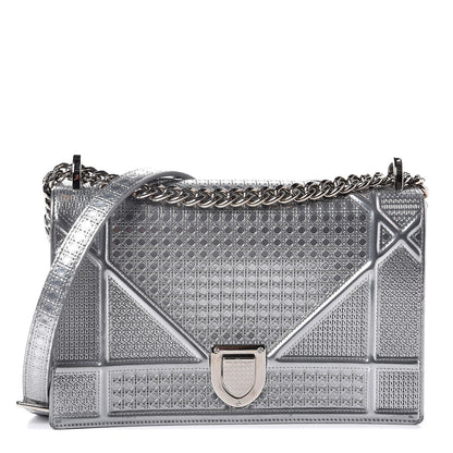 Christian Dior Metallic Patent Micro-Cannage Medium Diorama Flap Bag Silver 1 of 15