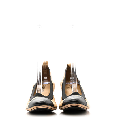 Chanel Lambskin Patent CC Elastic Stretch Pumps 40 Beige Black 2 of 9