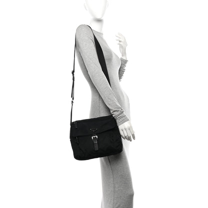 Prada Nylon Vela Saffiano Single Buckle Messenger Shoulder Bag Black 2 of 10