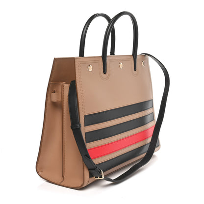 Burberry Smooth Calfskin Stripe Medium Two Handle Title Bag Camel Black Red 3 of 10