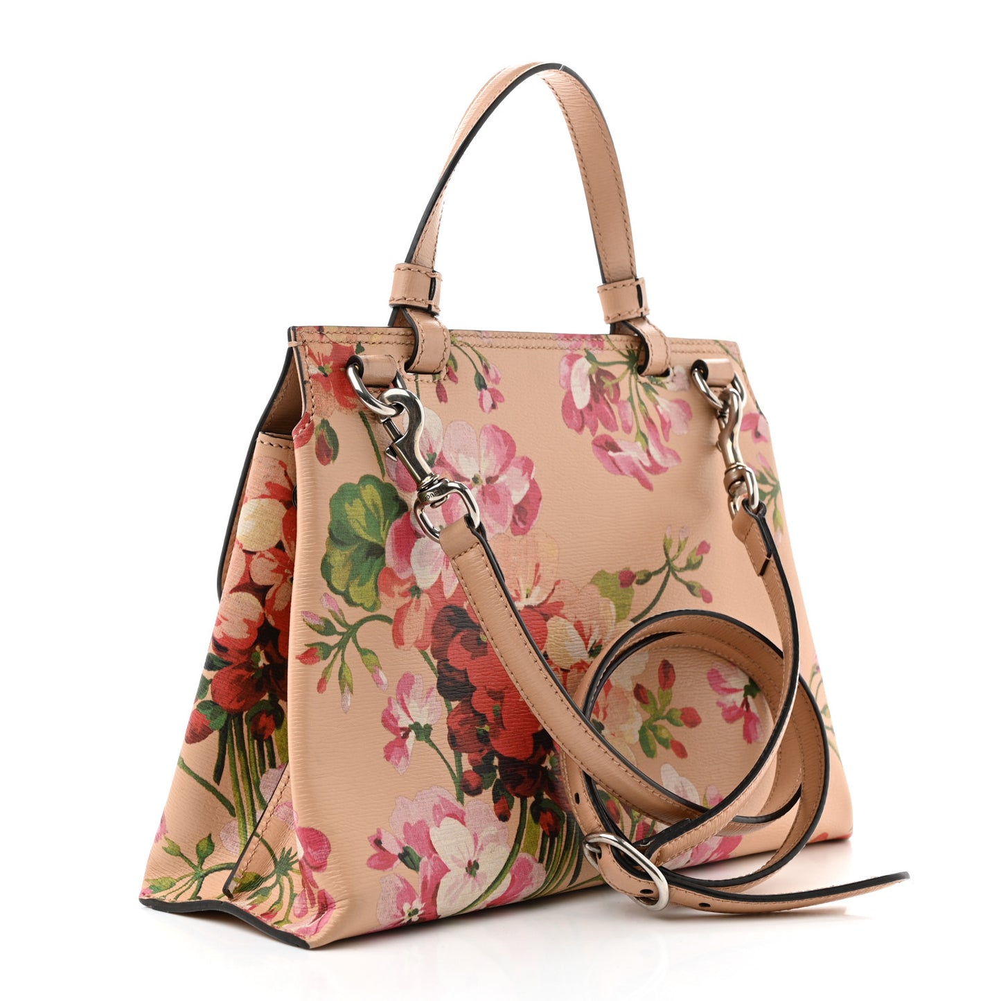 Shangai Calfskin Blooms Print Small Bamboo Daily Top Handle Bag Pink Apricot Multicolor