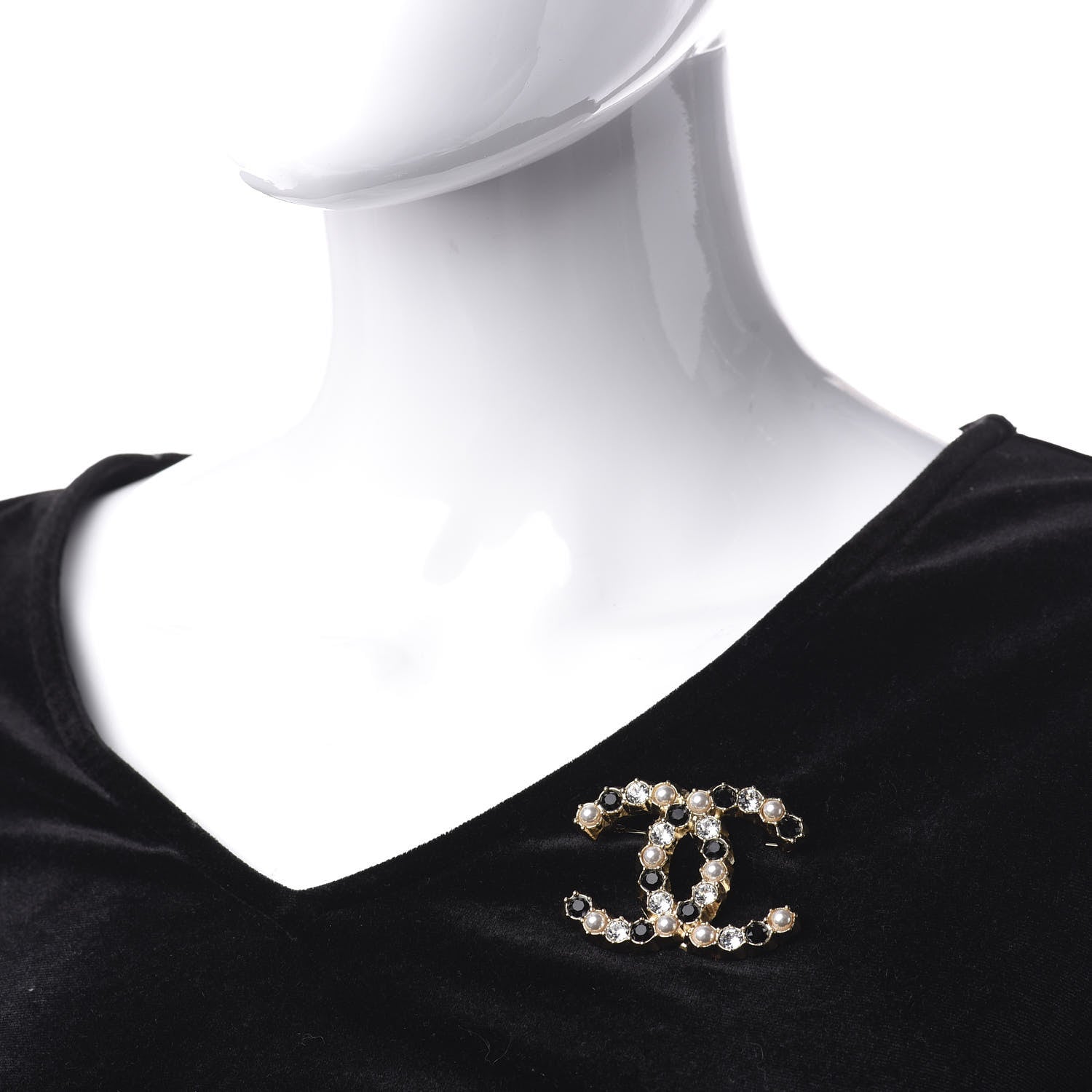 Chanel Pearl Crystal CC Brooch Black Gold 2 of 4