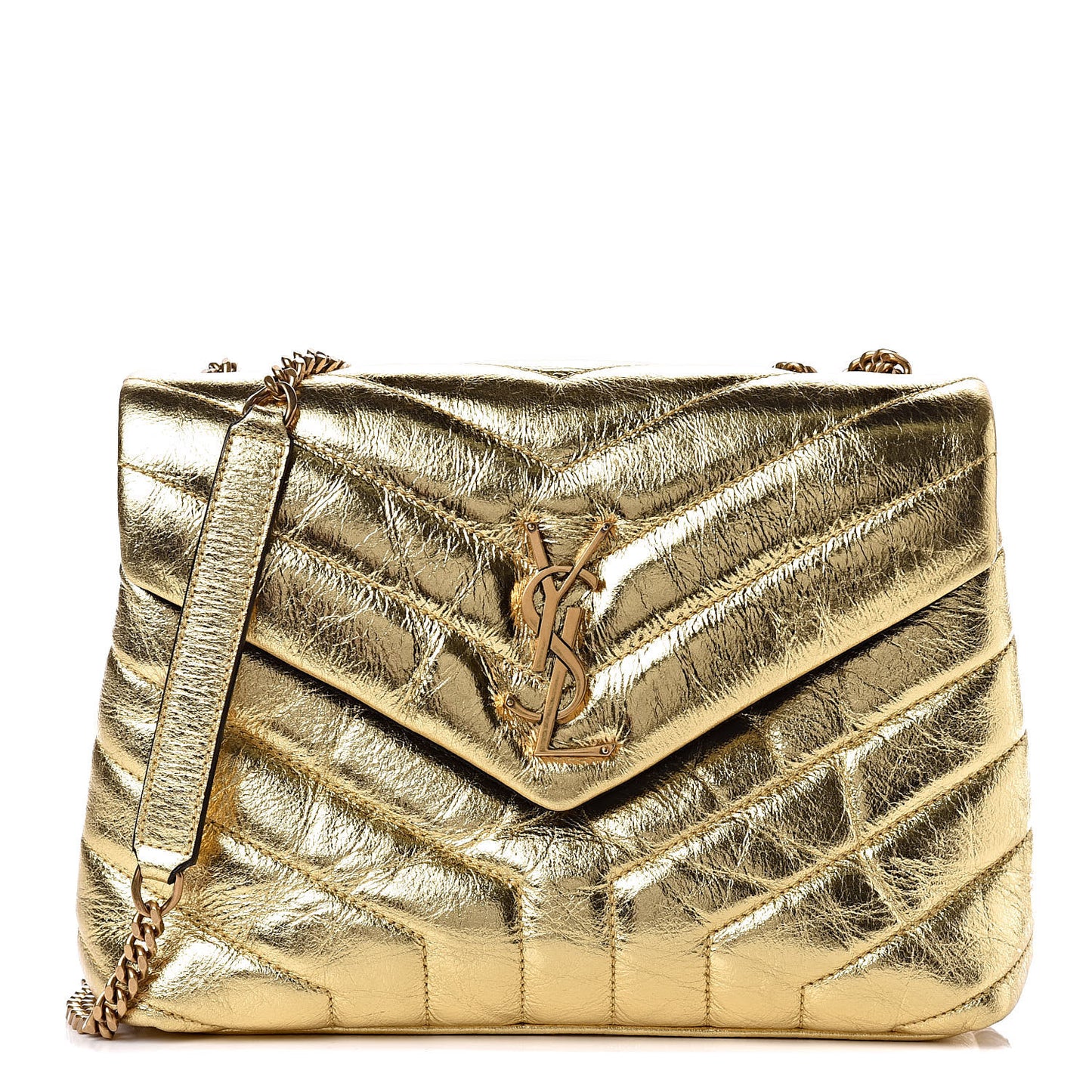 Metallic Calfskin Y Quilted Small Loulou Monogram Chain Satchel Gold