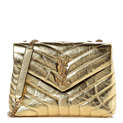 Saint Laurent Metallic Calfskin Y Quilted Small Loulou Monogram Chain Satchel Gold 1 of 16