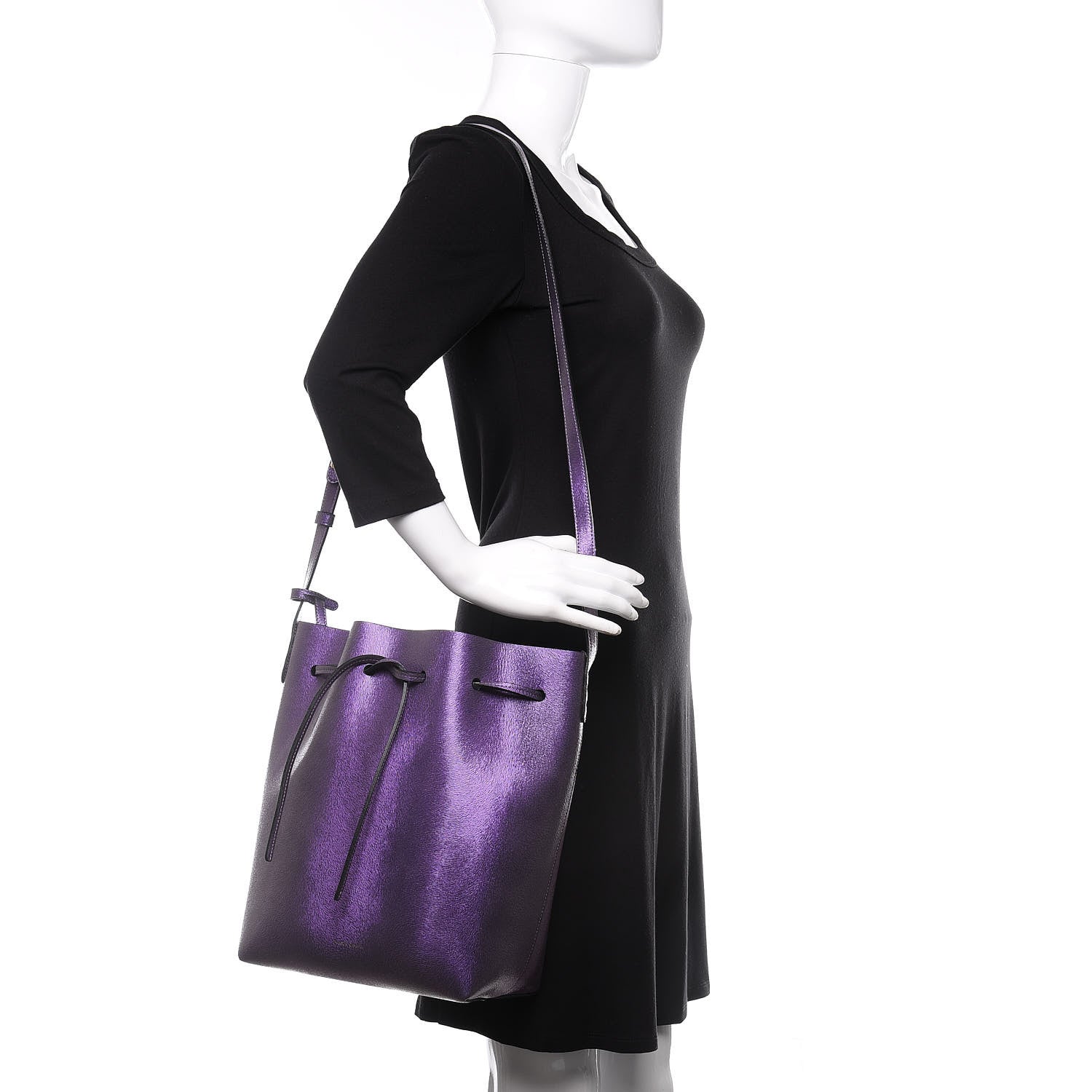 Mansur Gavriel Metallic Calfskin Bucket Bag Purple 2 of 9