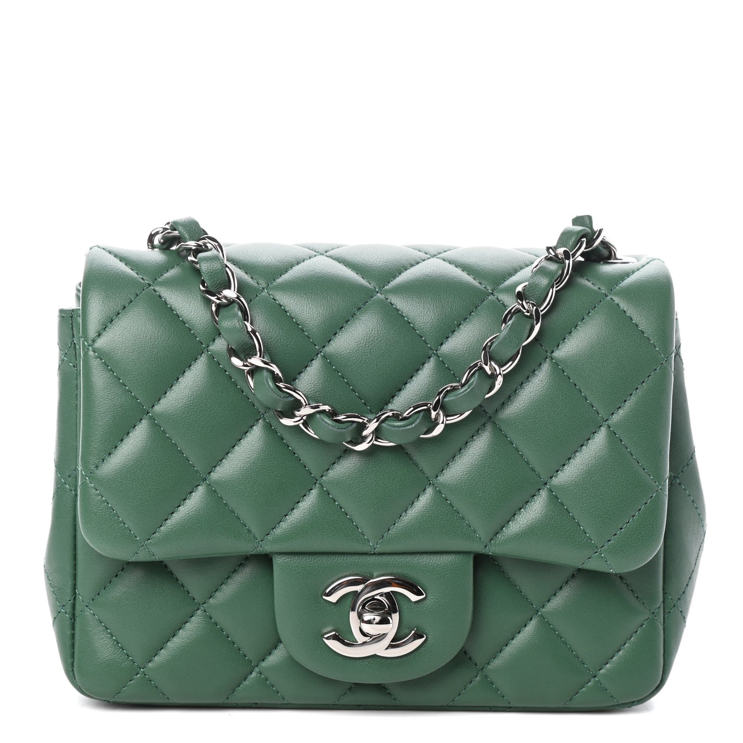 Lambskin Quilted Mini Square Flap Green