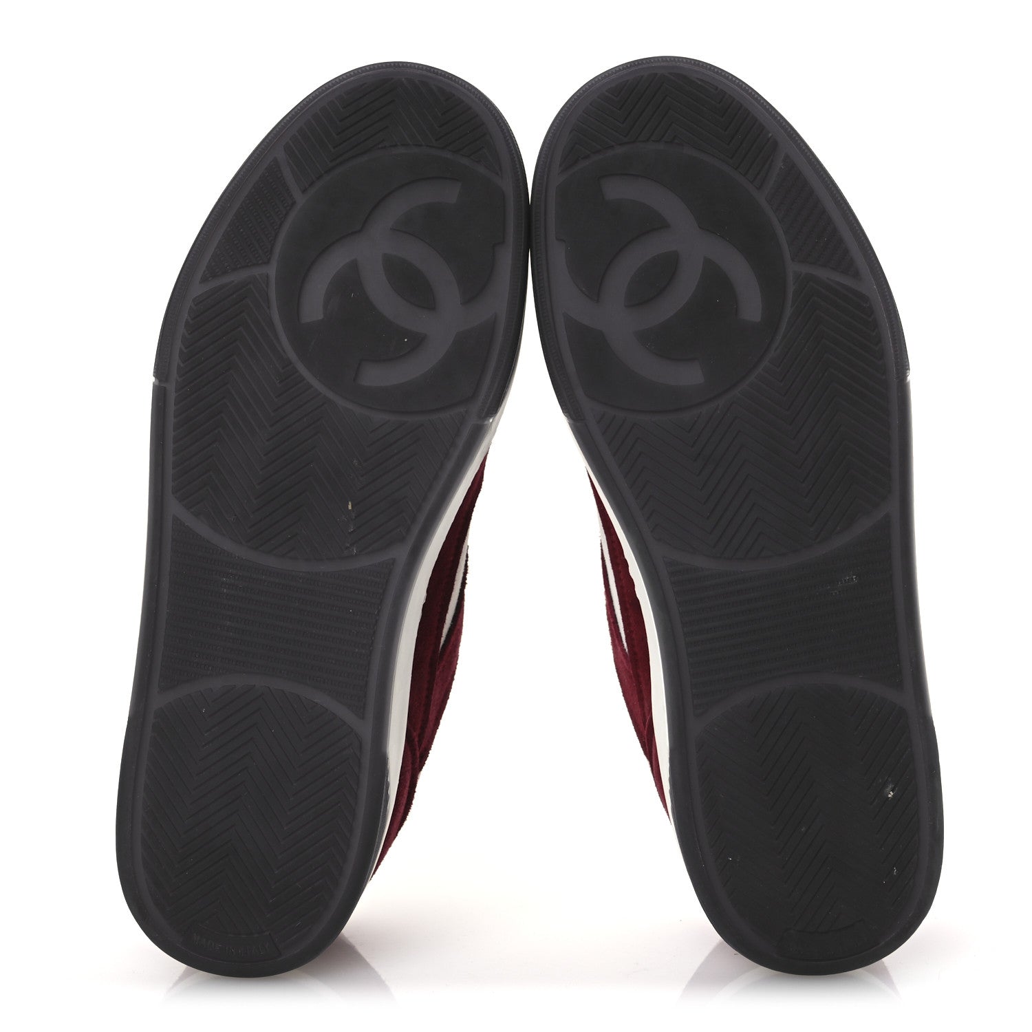 Chanel Suede Kidskin Womens CC Sneakers 38.5 Burgundy White 7 of 11