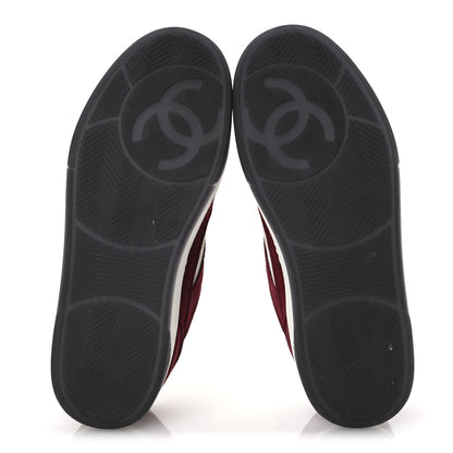 Chanel Suede Kidskin Womens CC Sneakers 38.5 Burgundy White 7 of 11