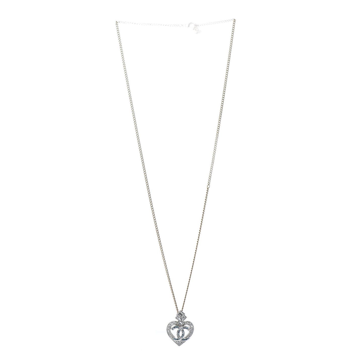 Crystal Heart CC Pendant Necklace Gold Silver Blue