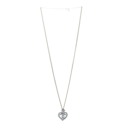 Chanel Crystal Heart CC Pendant Necklace Gold Silver Blue 1 of 5
