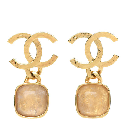 Chanel Metal Natural Stones CC Drop Earrings Gold 1 of 4