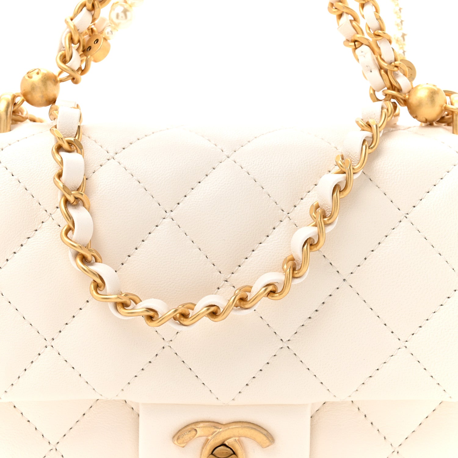 Chanel Shiny Lambskin Quilted Pearl Twist Mini Square Flap White 8 of 11