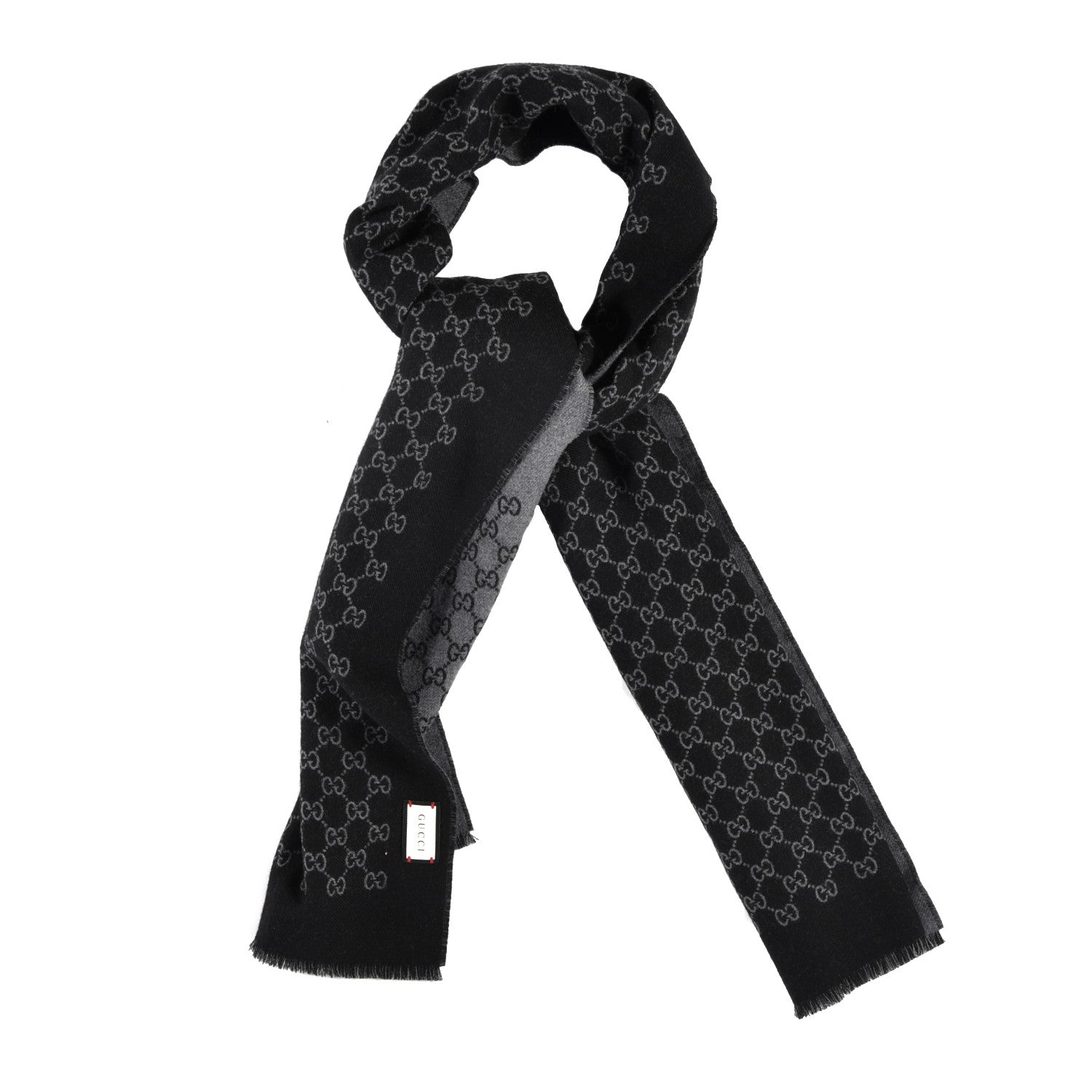 Gucci Wool Monogram Fringe Scarf Anthracite Black 1 of 4