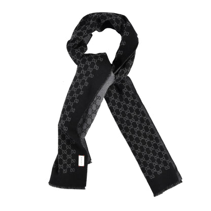 Gucci Wool Monogram Fringe Scarf Anthracite Black 1 of 4