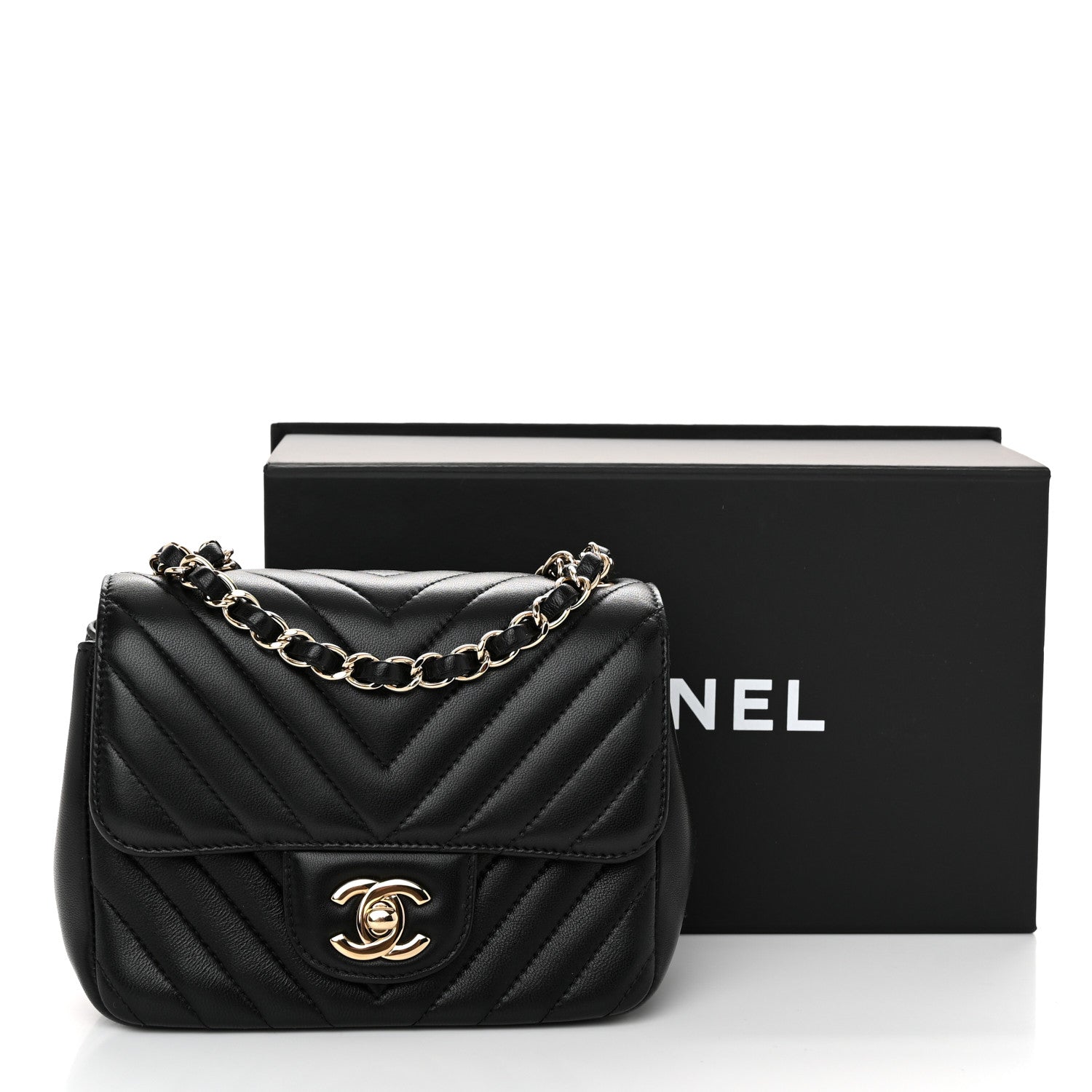 Chanel Lambskin Chevron Quilted Mini Square Flap Black 11 of 11