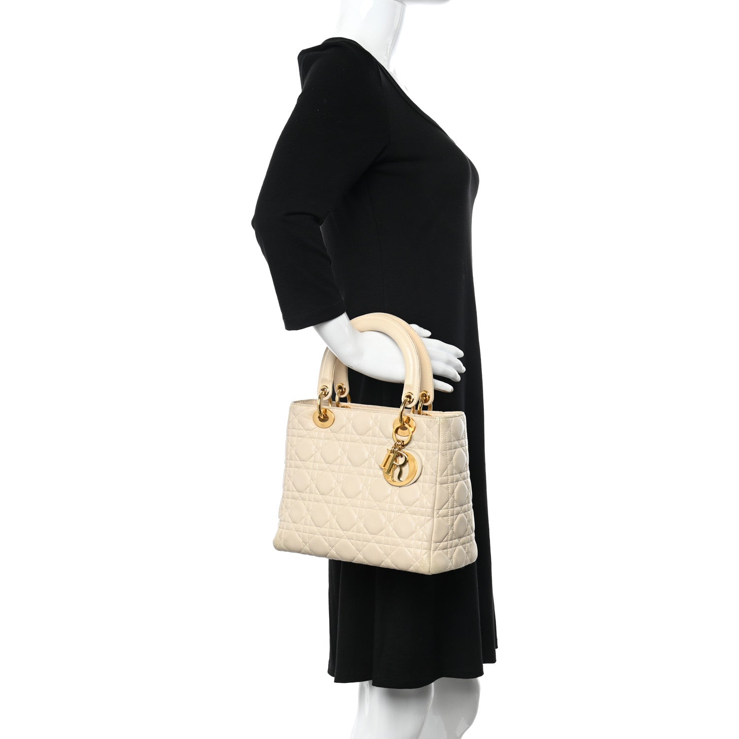 Christian Dior Lambskin Cannage Medium Lady Dior Beige 2 of 22