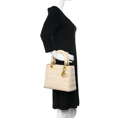 Christian Dior Lambskin Cannage Medium Lady Dior Beige 2 of 22
