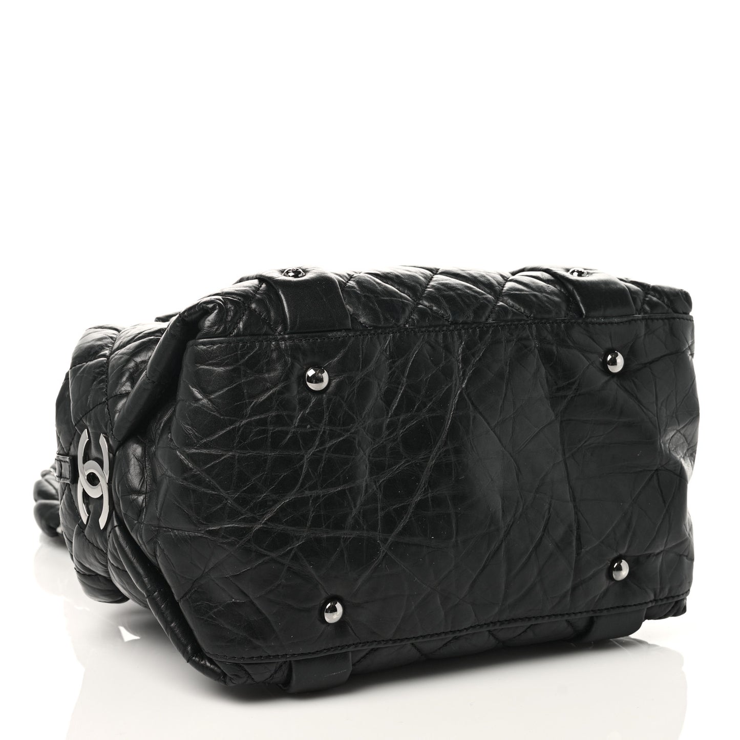Distressed Lambskin Small Lady Braid Tote Black