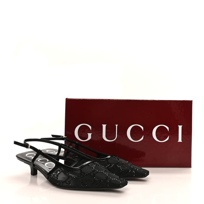 Gucci Tela Retino Kid Scamosciato Crystal GG Monogram Square G 35mm Slingback Pumps 38.5 Black 8 of 8