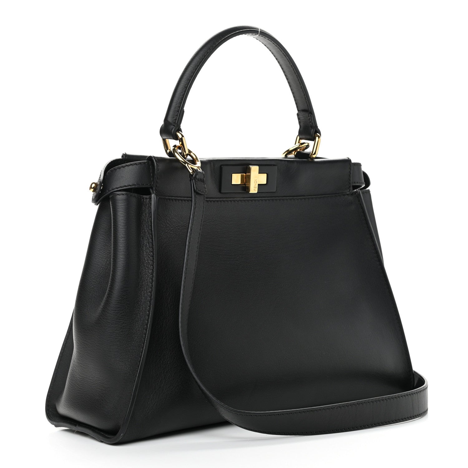 Fendi Vitello Seta Shiny Nappa Medium Peekaboo Iconic Satchel Black 3 of 10