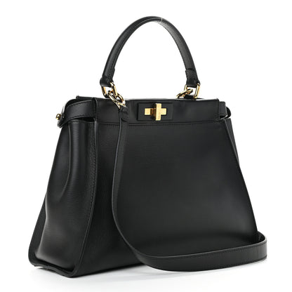 Fendi Vitello Seta Shiny Nappa Medium Peekaboo Iconic Satchel Black 3 of 10