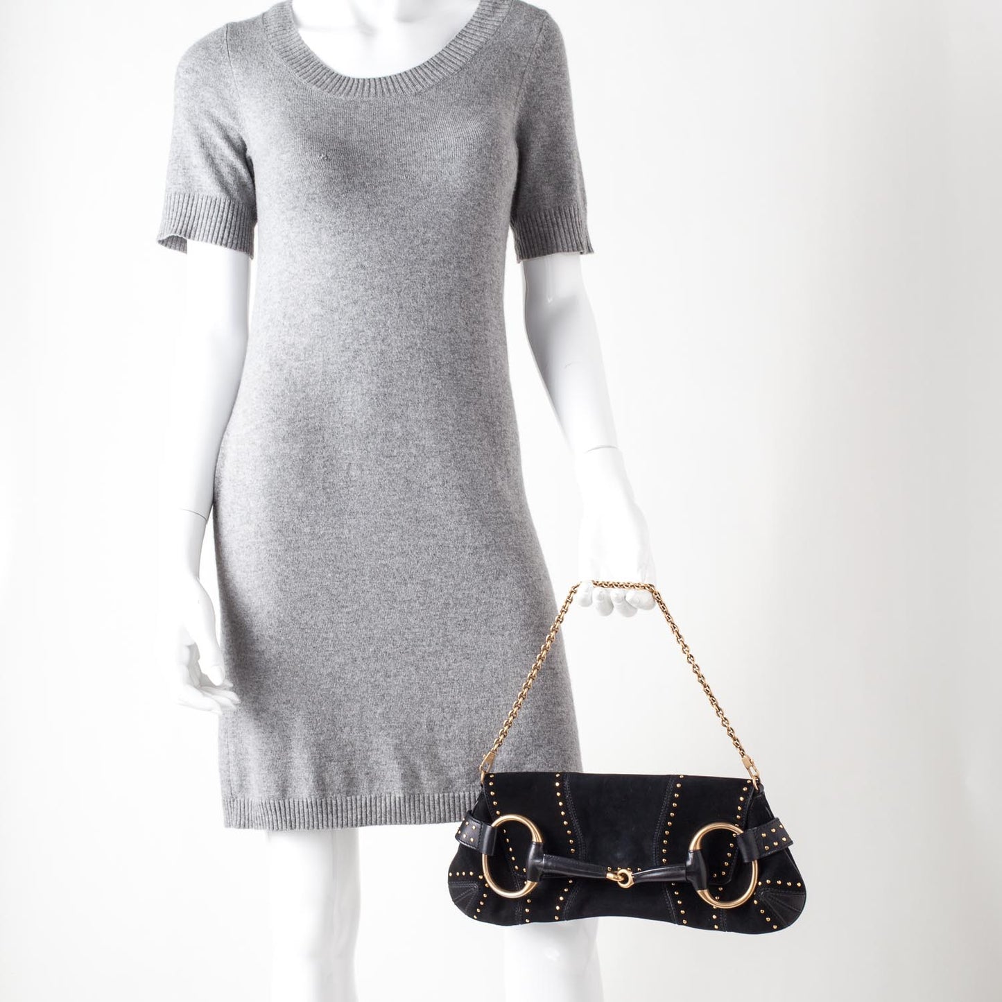 Suede Studded Horsebit Clutch Bag Black