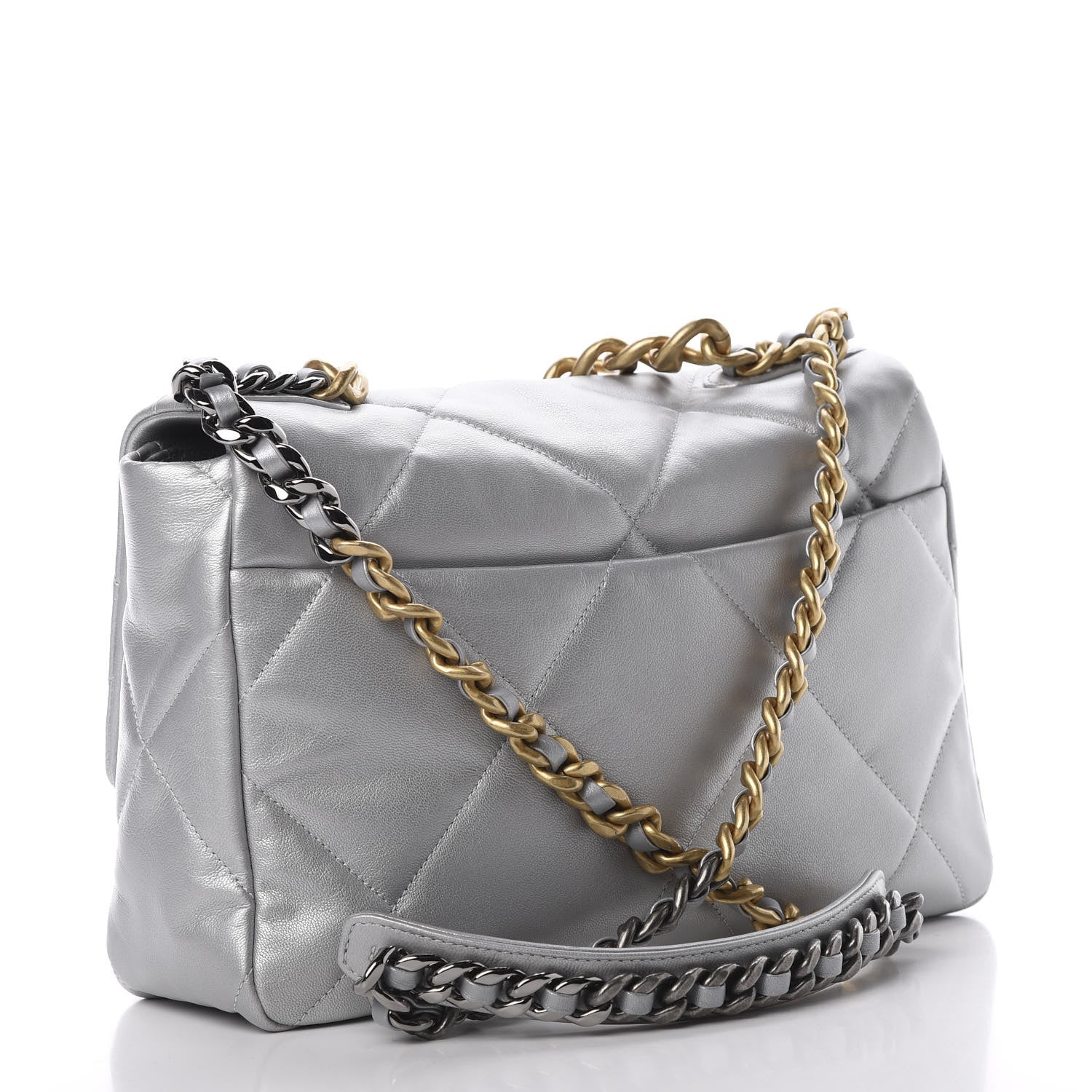 Chanel Metallic Goatskin Quilted Large 19 Flap Silver 2 of 10