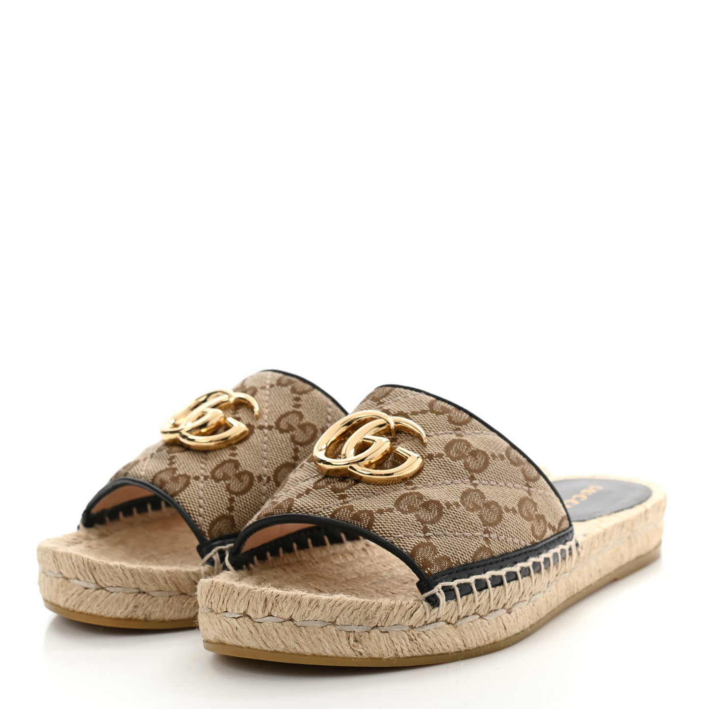 Monogram Matelasse GG Marmont Espadrille 20mm Slide Sandals 35 Beige Ebony Black