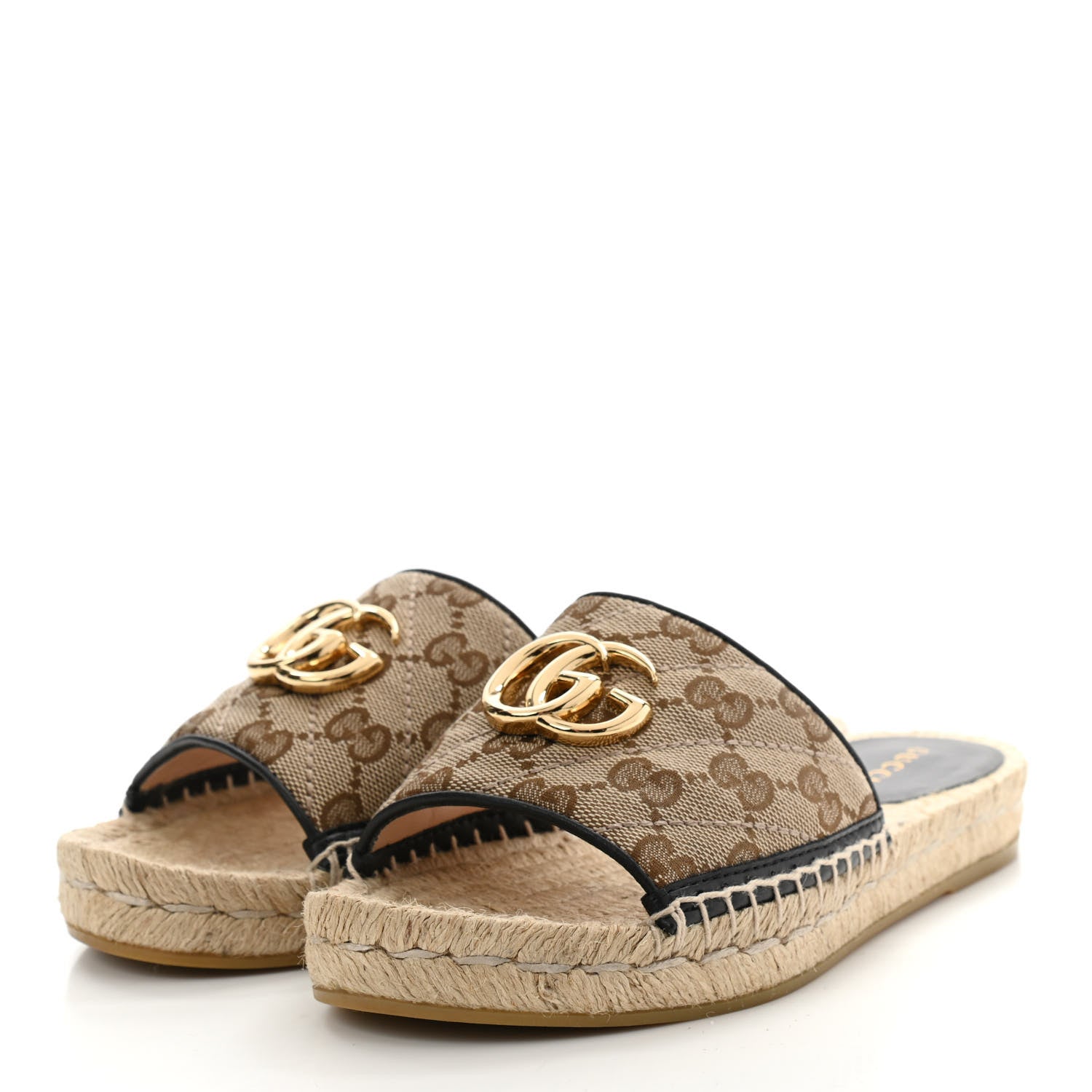 Gucci Monogram Matelasse GG Marmont Espadrille 20mm Slide Sandals 35 Beige Ebony Black 3 of 11