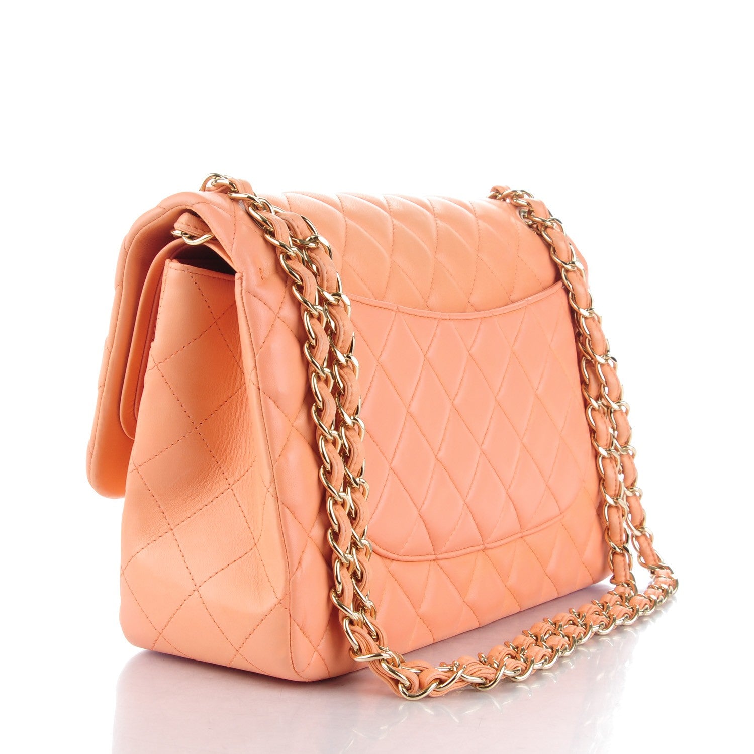 Chanel Lambskin Quilted Jumbo Double Flap Light Orange 3 of 9